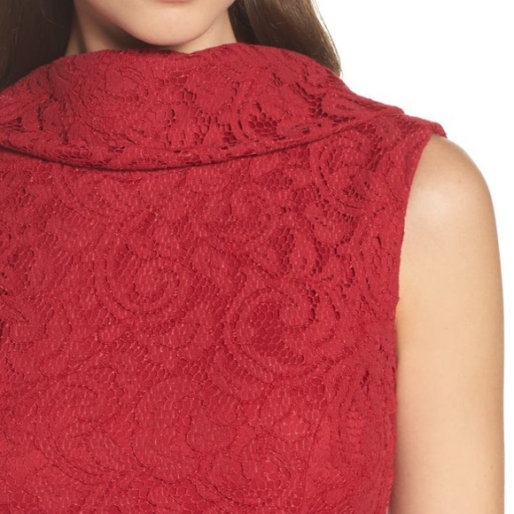 Adrianna Papell Lace Sheath Dress, Cherry Red, Size 4, Wedding Guest/Romantic - Picture 2 of 5